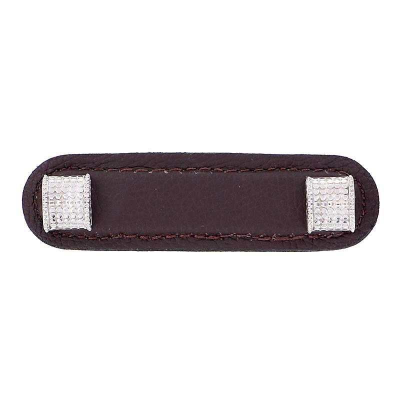 Vicenza Hardware Leather Collection 3" (76mm) Tiziano Pull in Brown Leather in Polished Nickel