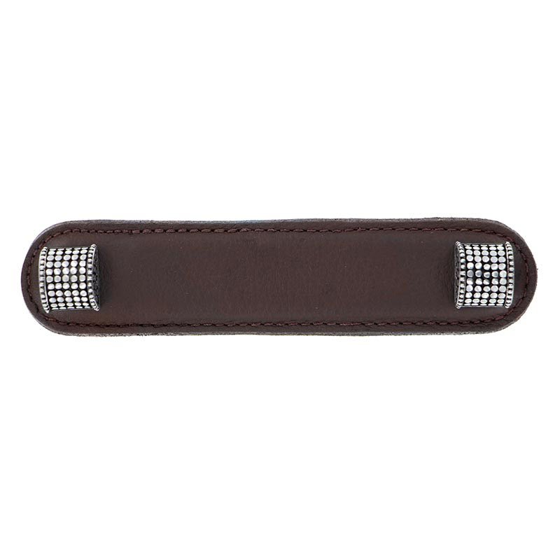 Vicenza Hardware Leather Collection 4" (102mm) Tiziano Pull in Brown Leather in Antique Silver