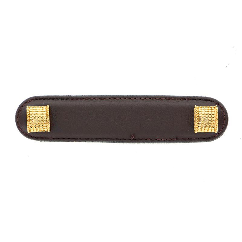Vicenza Hardware Leather Collection 4" (102mm) Tiziano Pull in Brown Leather in Polished Gold