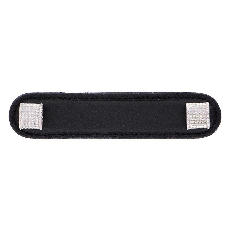 Vicenza Hardware Leather Collection 4" (102mm) Tiziano Pull in Black Leather in Polished Silver