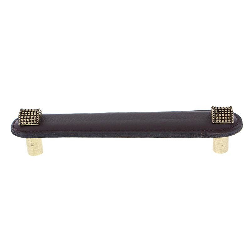 Vicenza Hardware Leather Collection 5" (128mm) Tiziano Pull in Brown Leather in Antique Brass