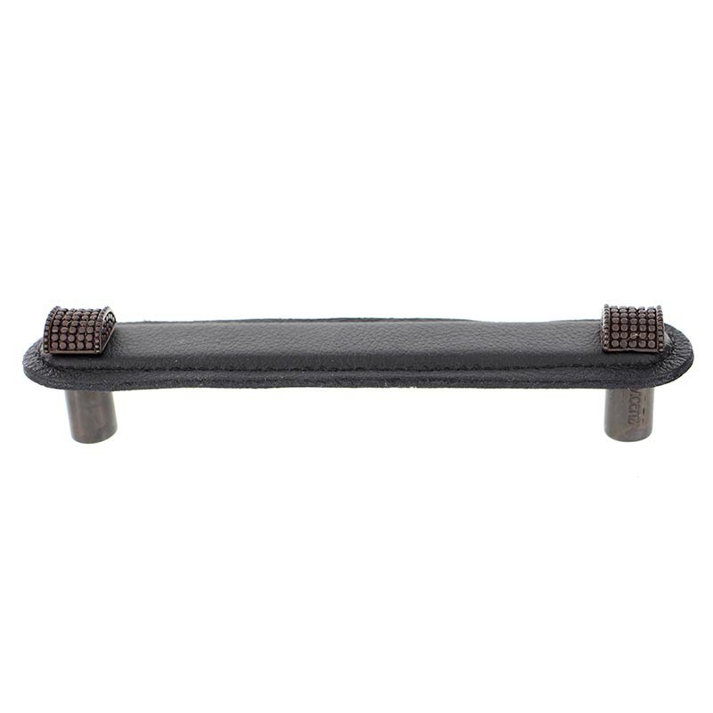 Vicenza Hardware Leather Collection 5" (128mm) Tiziano Pull in Black Leather in Oil Rubbed Bronze