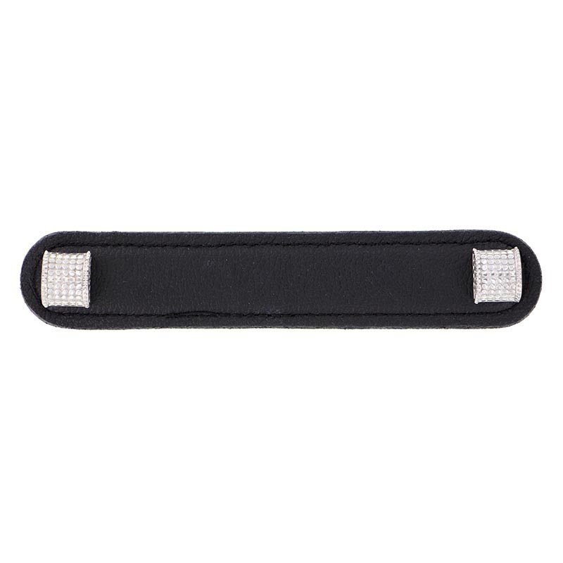 Vicenza Hardware Leather Collection 5" (128mm) Tiziano Pull in Black Leather in Polished Silver