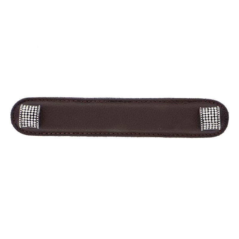 Vicenza Hardware Leather Collection 5" (128mm) Tiziano Pull in Brown Leather in Vintage Pewter