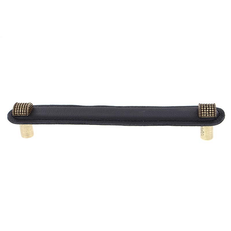 Vicenza Hardware Leather Collection 6" (152mm) Tiziano Pull in Black Leather in Antique Brass