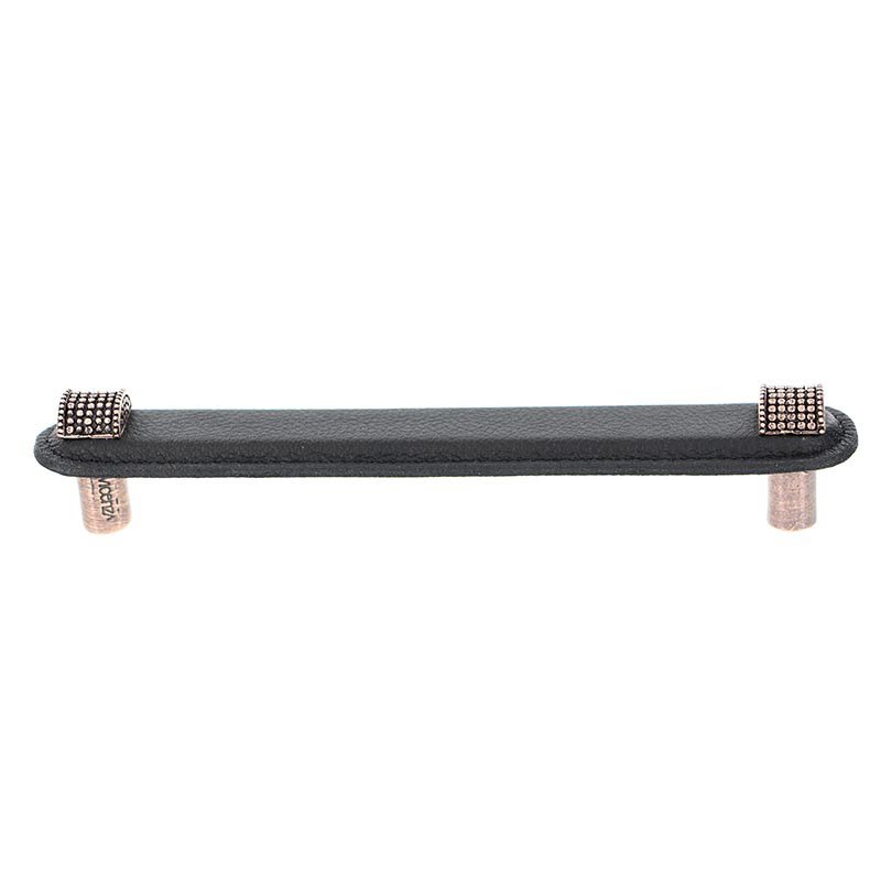 Vicenza Hardware Leather Collection 6" (152mm) Tiziano Pull in Black Leather in Antique Copper