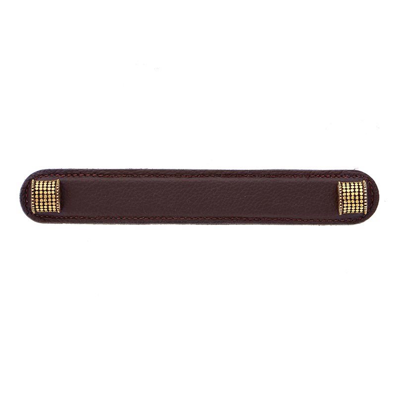 Vicenza Hardware Leather Collection 6" (152mm) Tiziano Pull in Brown Leather in Antique Gold
