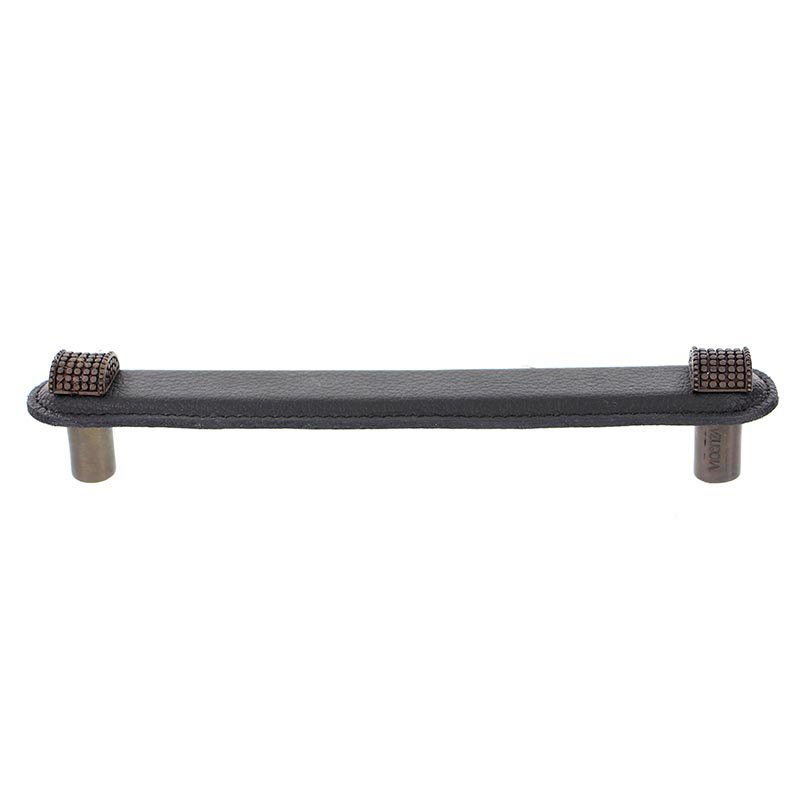 Vicenza Hardware Leather Collection 6" (152mm) Tiziano Pull in Black Leather in Oil Rubbed Bronze