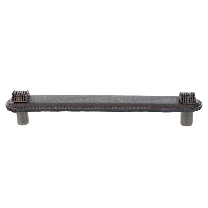 Vicenza Hardware Leather Collection 6" (152mm) Tiziano Pull in Brown Leather in Oil Rubbed Bronze