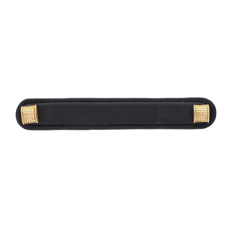 Vicenza Hardware Leather Collection 6" (152mm) Tiziano Pull in Black Leather in Polished Gold