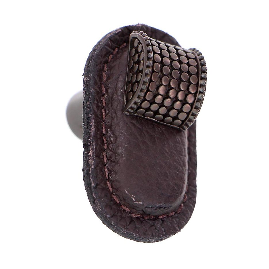 Vicenza Hardware Leather Collection Tiziano Knob in Brown Leather in Oil Rubbed Bronze
