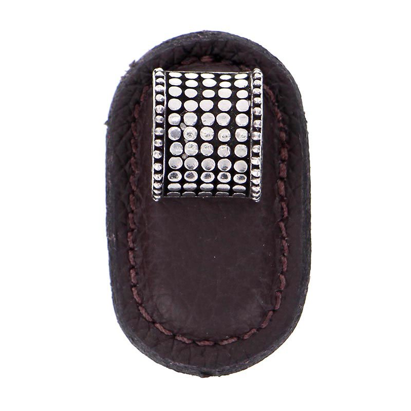 Vicenza Hardware Leather Collection Tiziano Knob in Brown Leather in Vintage Pewter