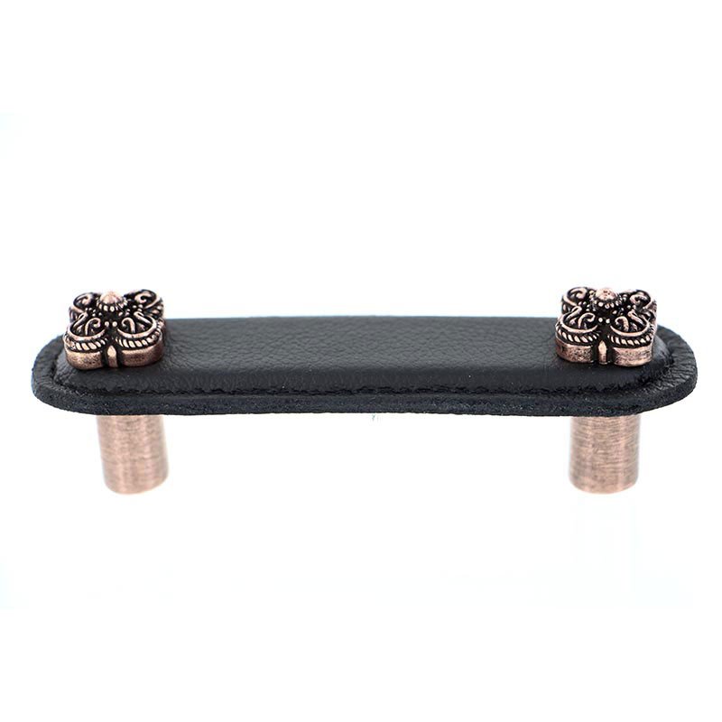 Vicenza Hardware Leather Collection 3" (76mm) Napoli Pull in Black Leather in Antique Copper