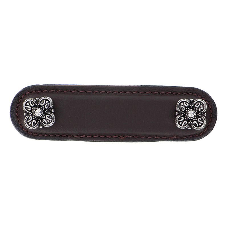 Vicenza Hardware Leather Collection 3" (76mm) Napoli Pull in Brown Leather in Antique Silver
