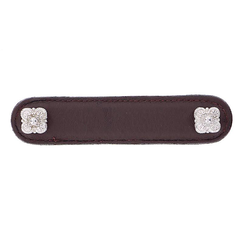 Vicenza Hardware Leather Collection 4" (102mm) Napoli Pull in Brown Leather in Polished Nickel