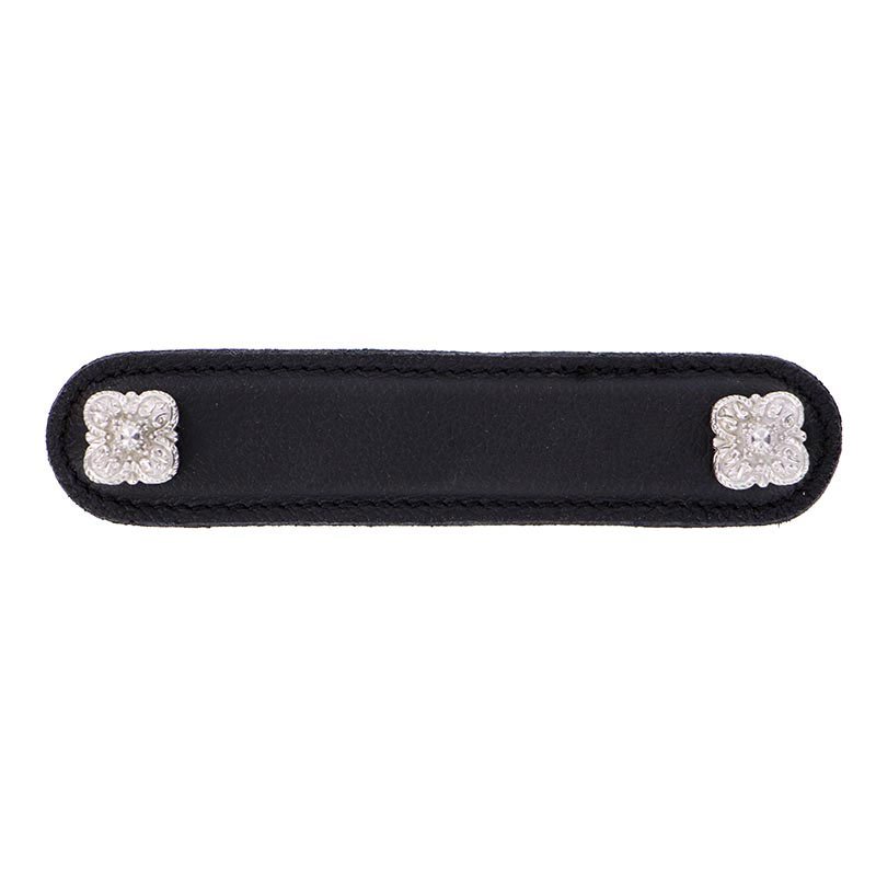 Vicenza Hardware Leather Collection 4" (102mm) Napoli Pull in Black Leather in Polished Silver