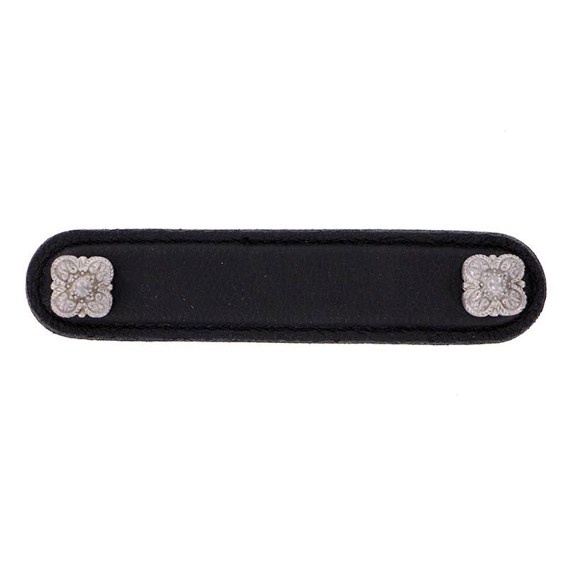 Vicenza Hardware Leather Collection 4" (102mm) Napoli Pull in Black Leather in Satin Nickel