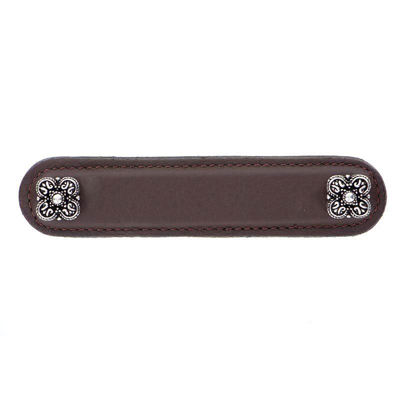 Vicenza Hardware Leather Collection 4" (102mm) Napoli Pull in Brown Leather in Vintage Pewter