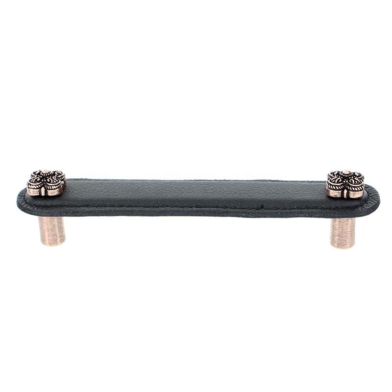 Vicenza Hardware Leather Collection 5" (128mm) Napoli Pull in Black Leather in Antique Copper