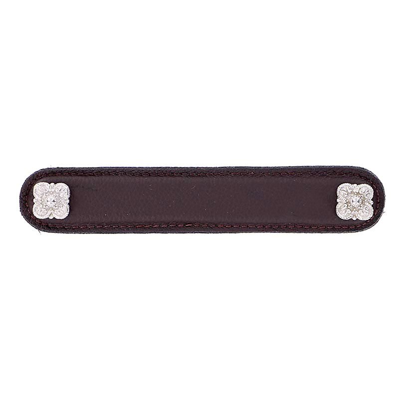 Vicenza Hardware Leather Collection 5" (128mm) Napoli Pull in Brown Leather in Polished Nickel