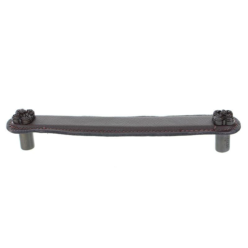 Vicenza Hardware Leather Collection 6" (152mm) Napoli Pull in Brown Leather in Oil Rubbed Bronze