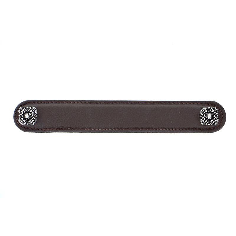 Vicenza Hardware Leather Collection 6" (152mm) Napoli Pull in Brown Leather in Vintage Pewter