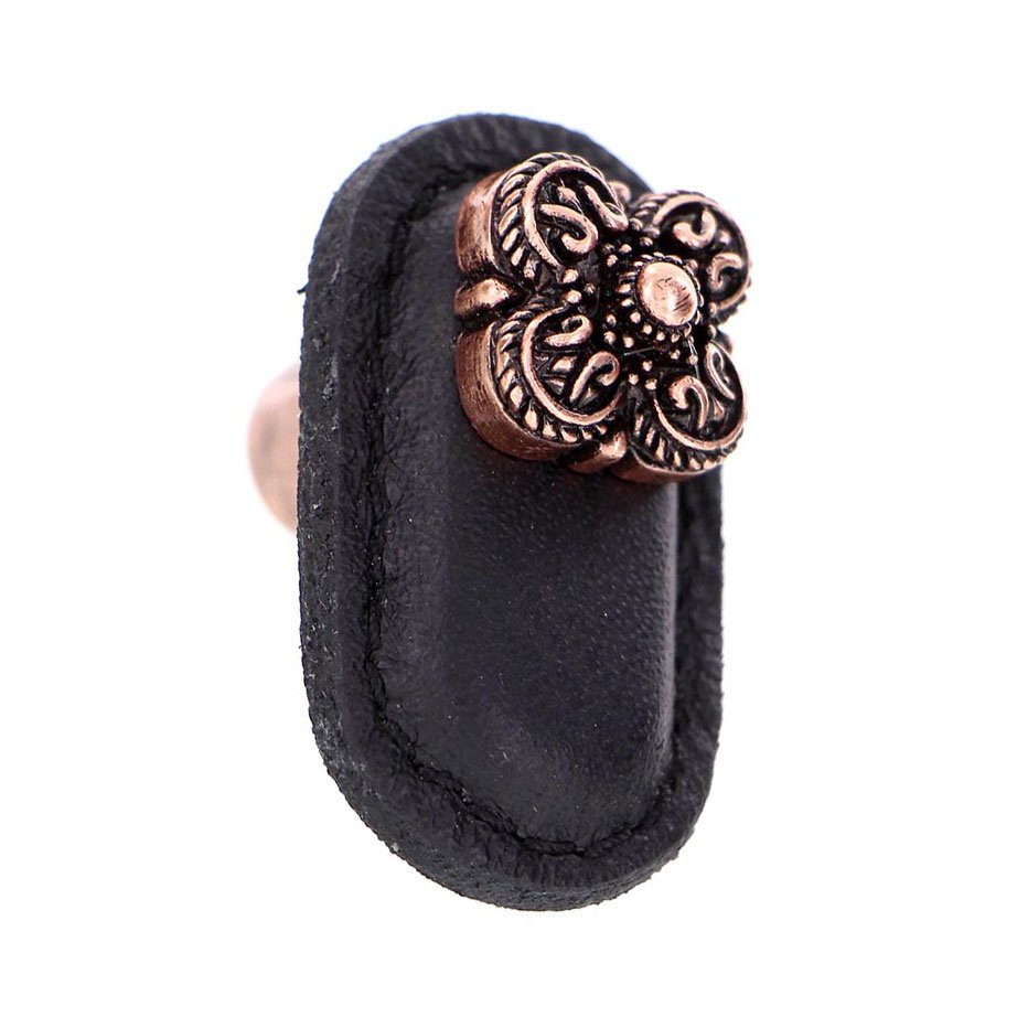 Vicenza Hardware Leather Collection Napoli Knob in Black Leather in Antique Copper