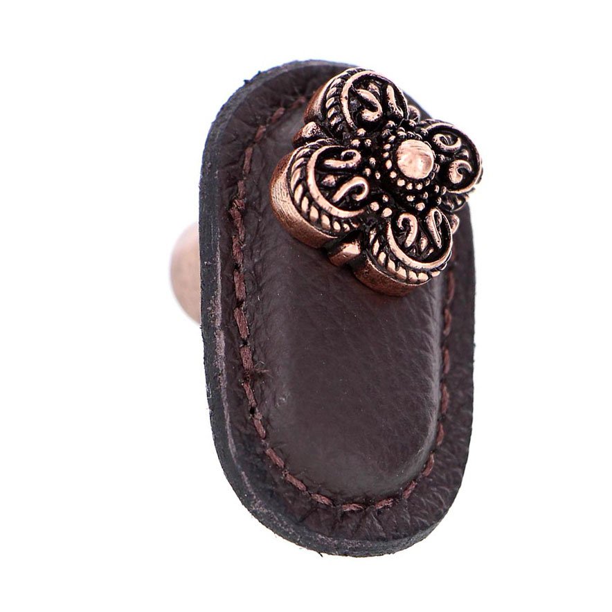 Vicenza Hardware Leather Collection Napoli Knob in Brown Leather in Antique Copper