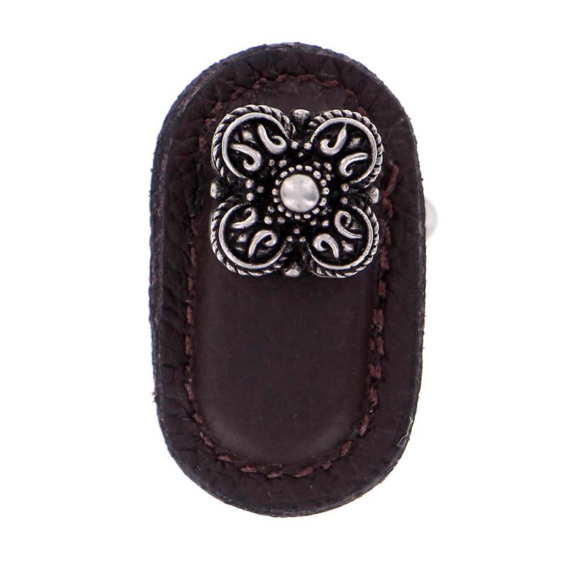 Vicenza Hardware Leather Collection Napoli Knob in Brown Leather in Antique Nickel