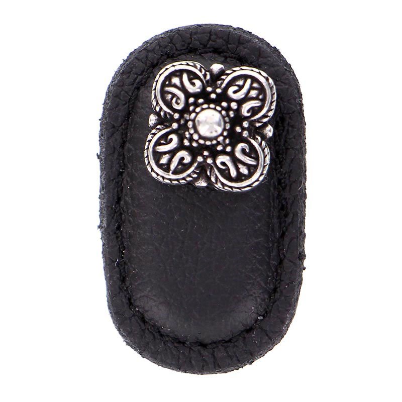 Vicenza Hardware Leather Collection Napoli Knob in Black Leather in Vintage Pewter