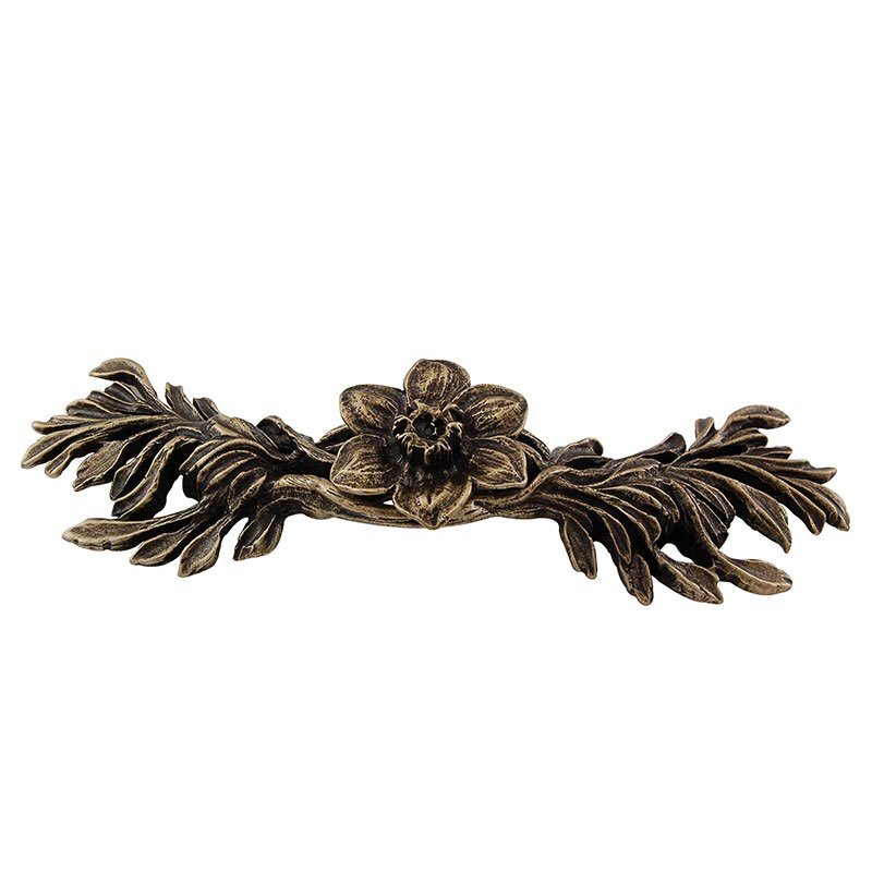 Vicenza Hardware 3" Centers Hibiscus Pull in Antique Brass