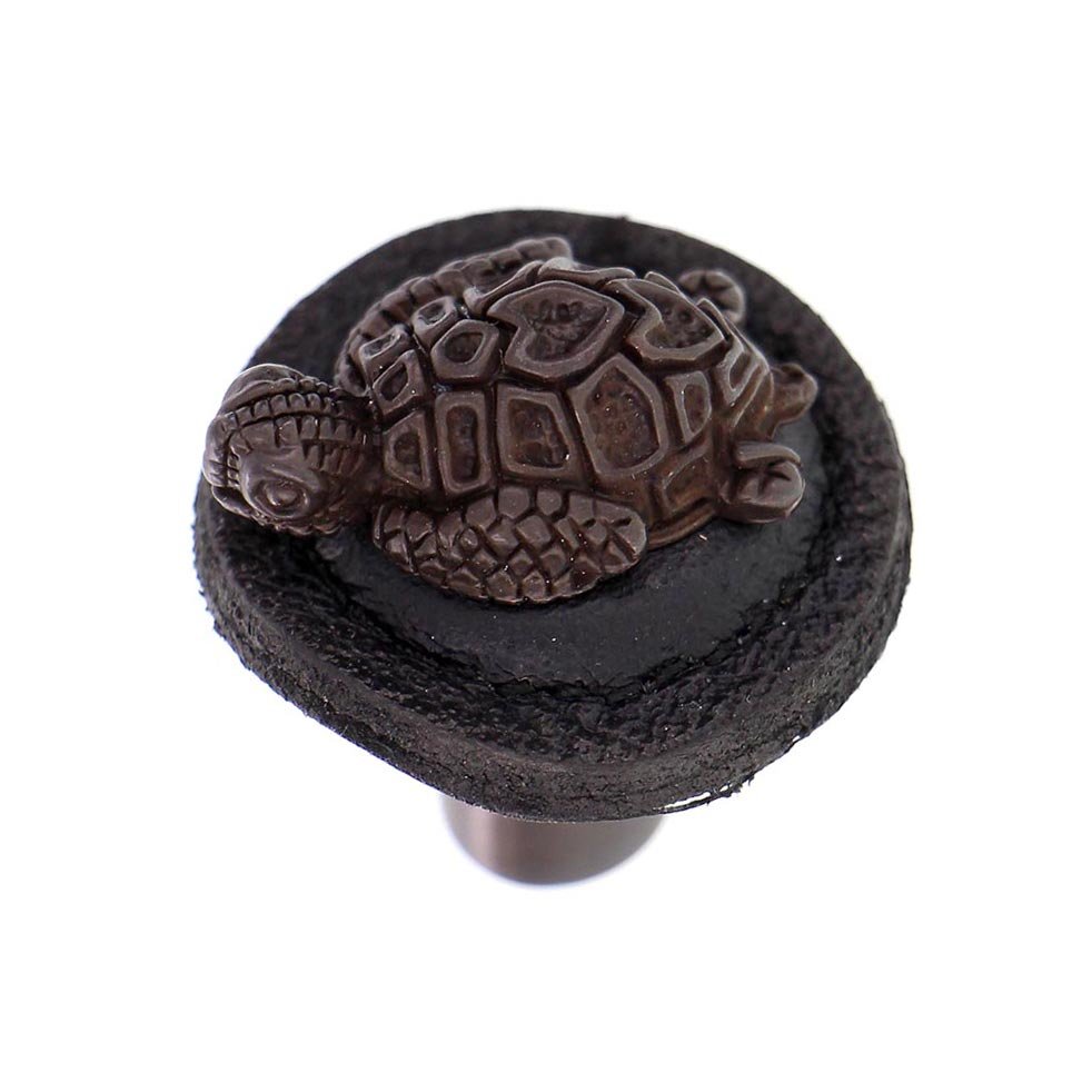 Vicenza Hardware 1 1/4" Round Turtle Knob with Leather Insert in Oil Rubbed Bronze with Black Leather Insert
