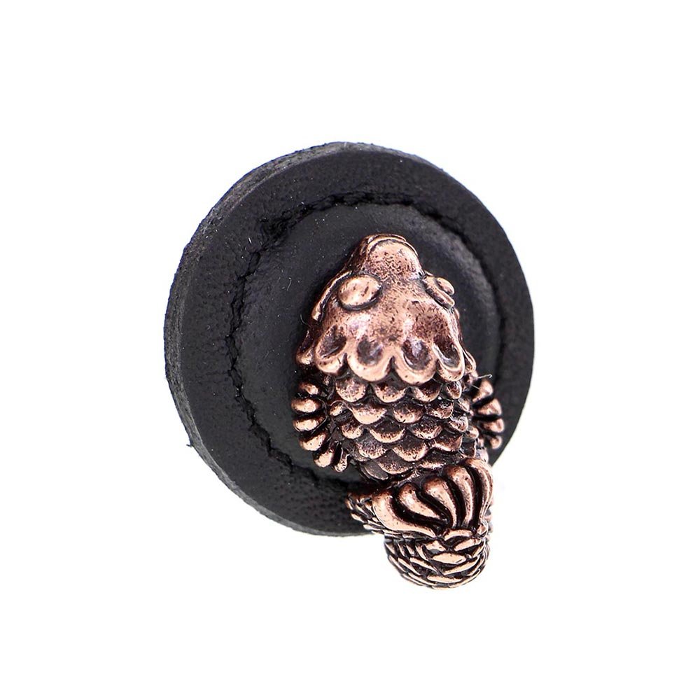 Vicenza Hardware 11 1/4" Round Koi Knob with Leather Insert in Antique Copper