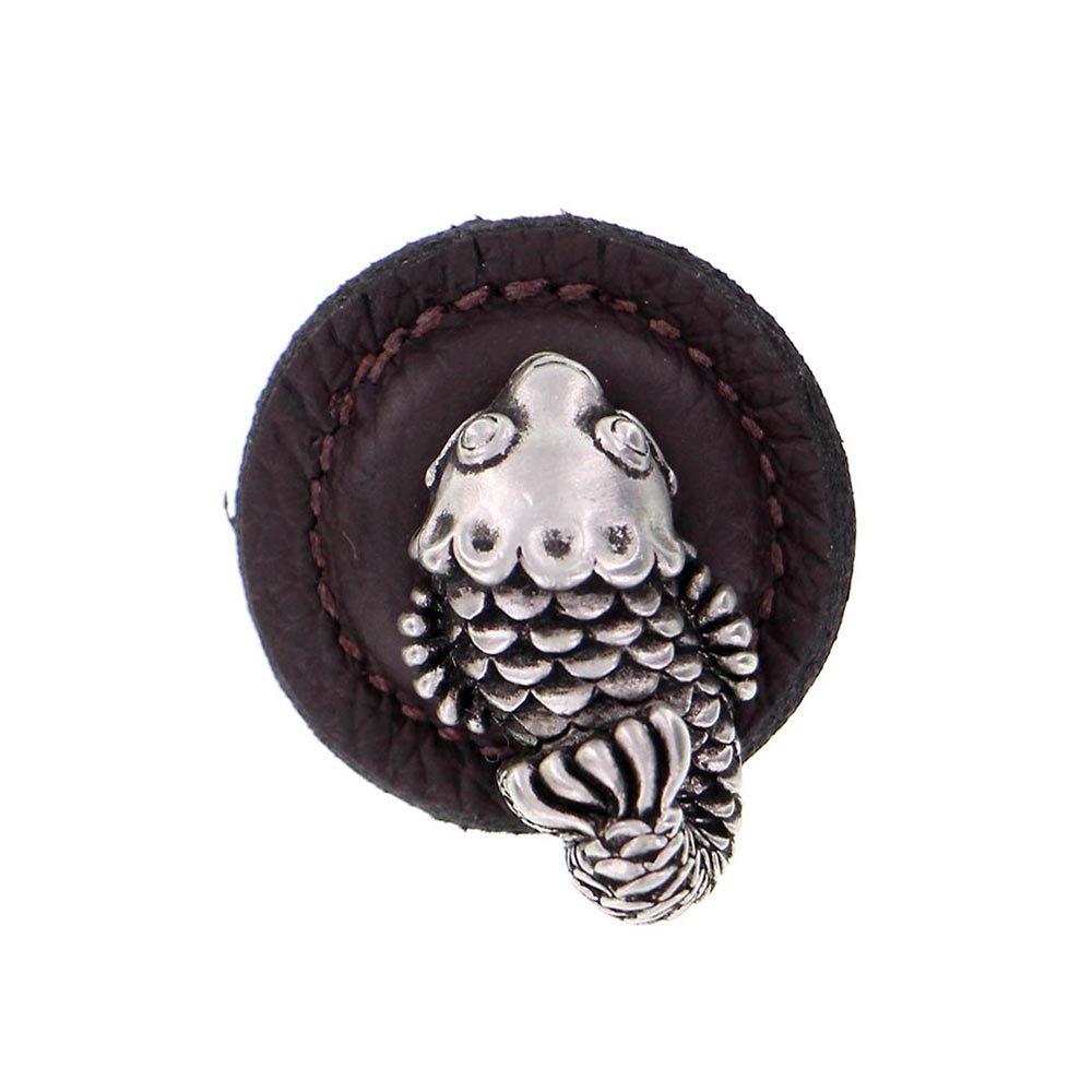 Vicenza Hardware 3 1/4" Round Koi Knob with Leather Insert in Antique Nickel