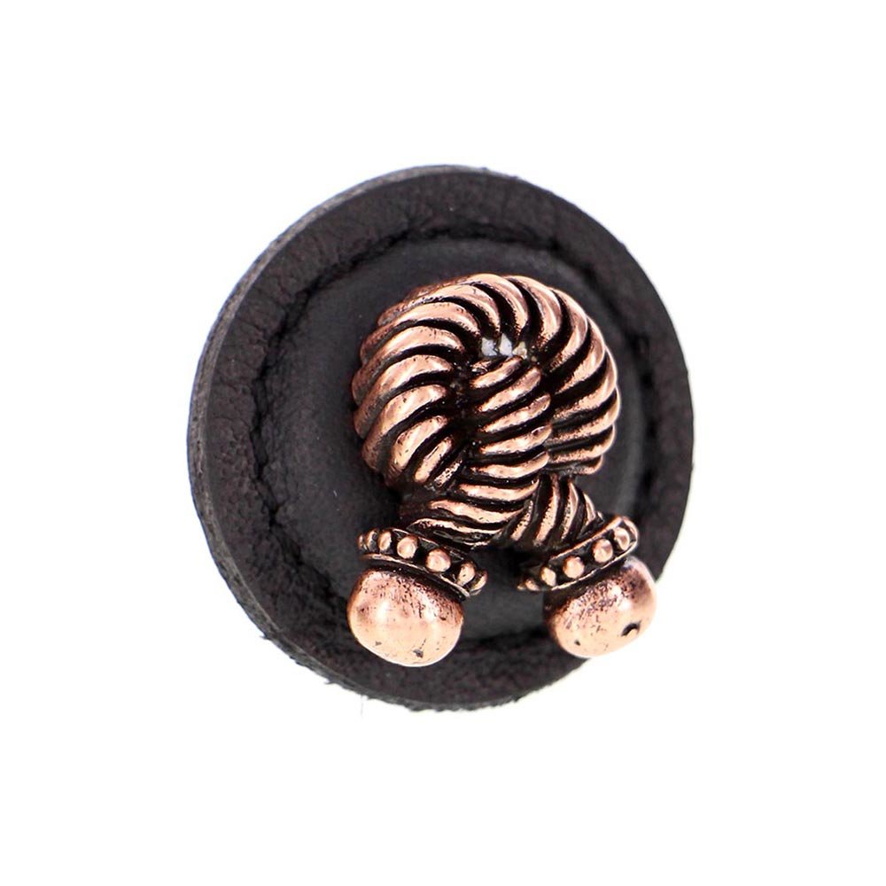 Vicenza Hardware 1 1/4" Round Rope Knob with Leather Insert in Antique Copper with Black Leather Insert