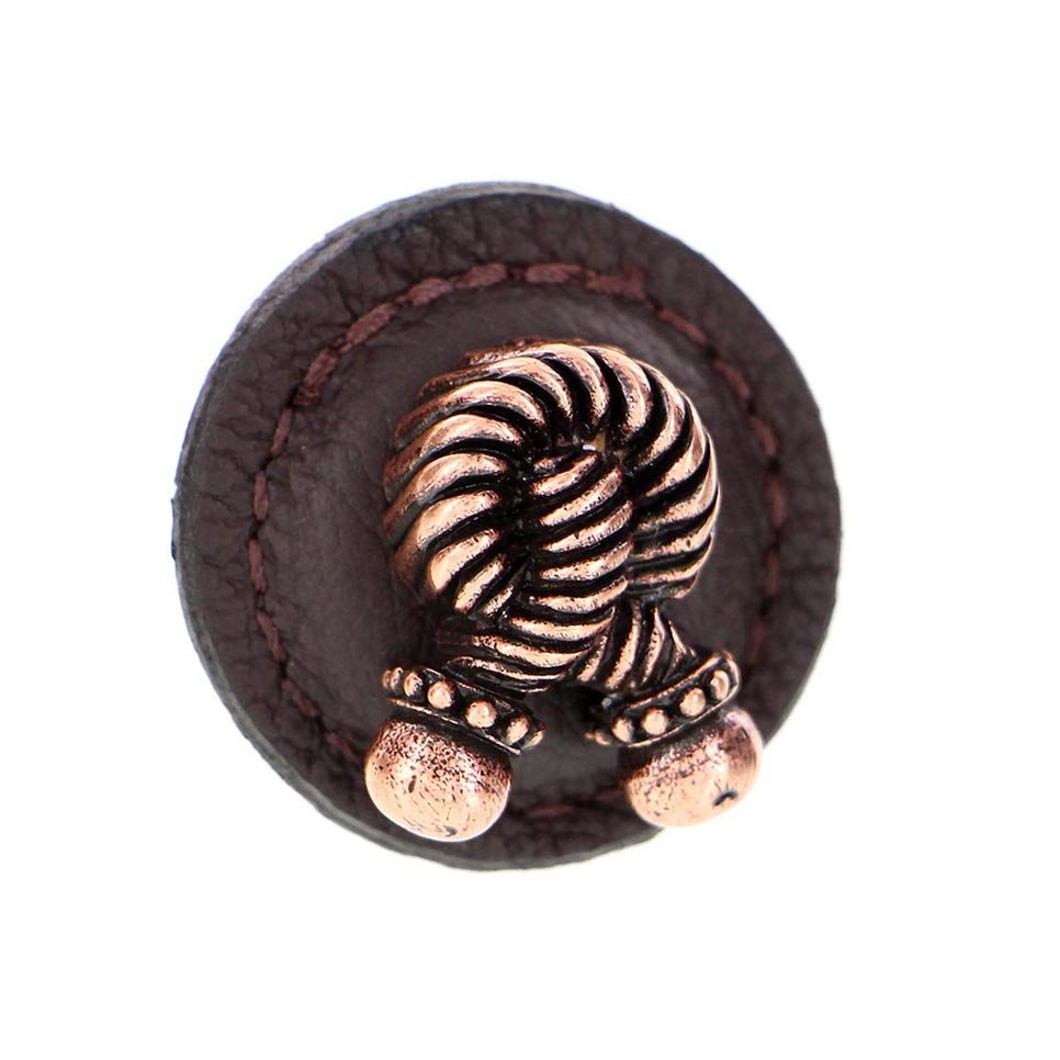 Vicenza Hardware 1 1/4" Round Rope Knob with Leather Insert in Antique Copper with Brown Leather Insert