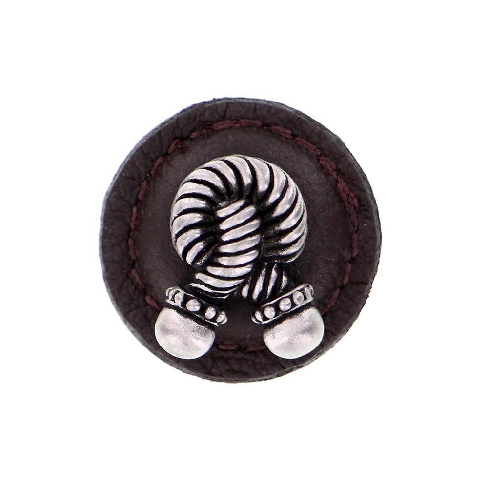 Vicenza Hardware 1 1/4" Round Rope Knob with Leather Insert in Antique Nickel with Brown Leather Insert
