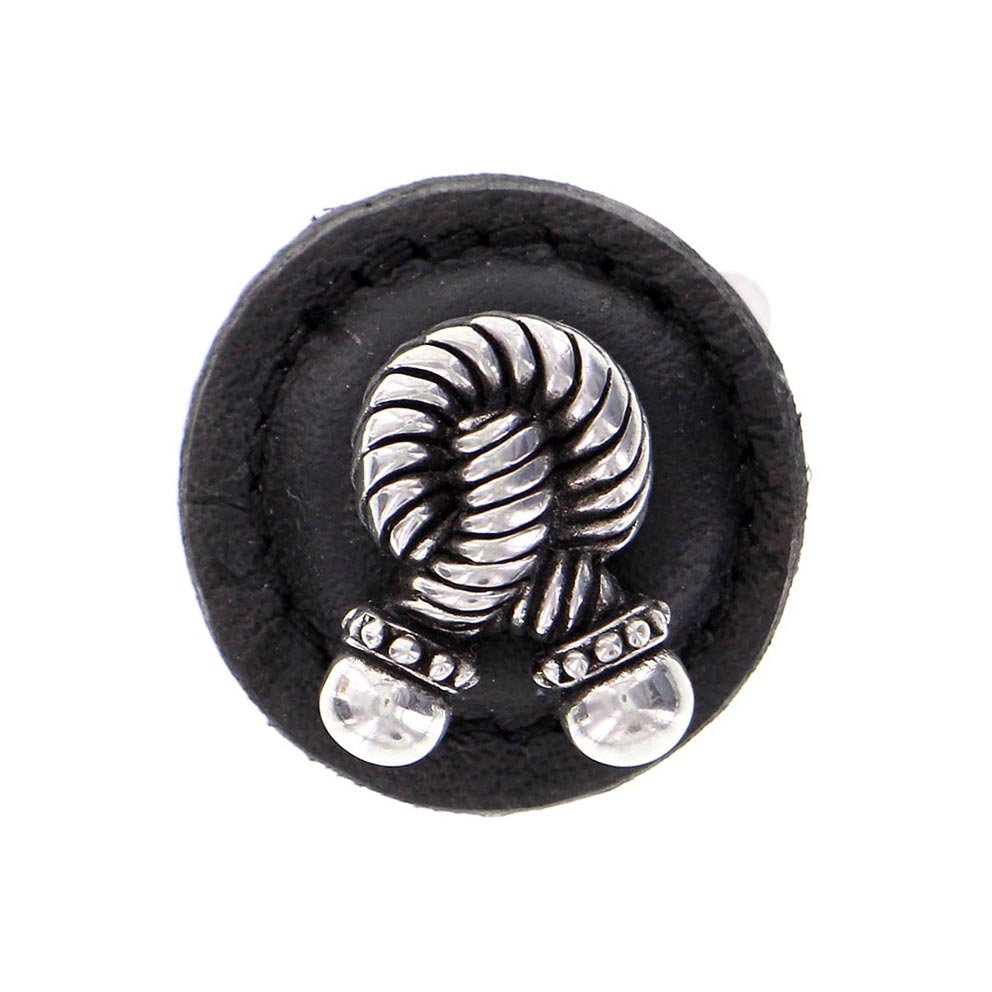 Vicenza Hardware 1 1/4" Round Rope Knob with Leather Insert in Antique Silver with Black Leather Insert