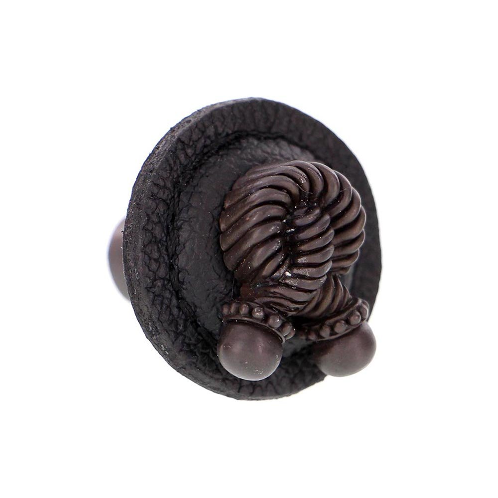 Vicenza Hardware 1 1/4" Round Rope Knob with Leather Insert in Oil Rubbed Bronze with Black Leather Insert