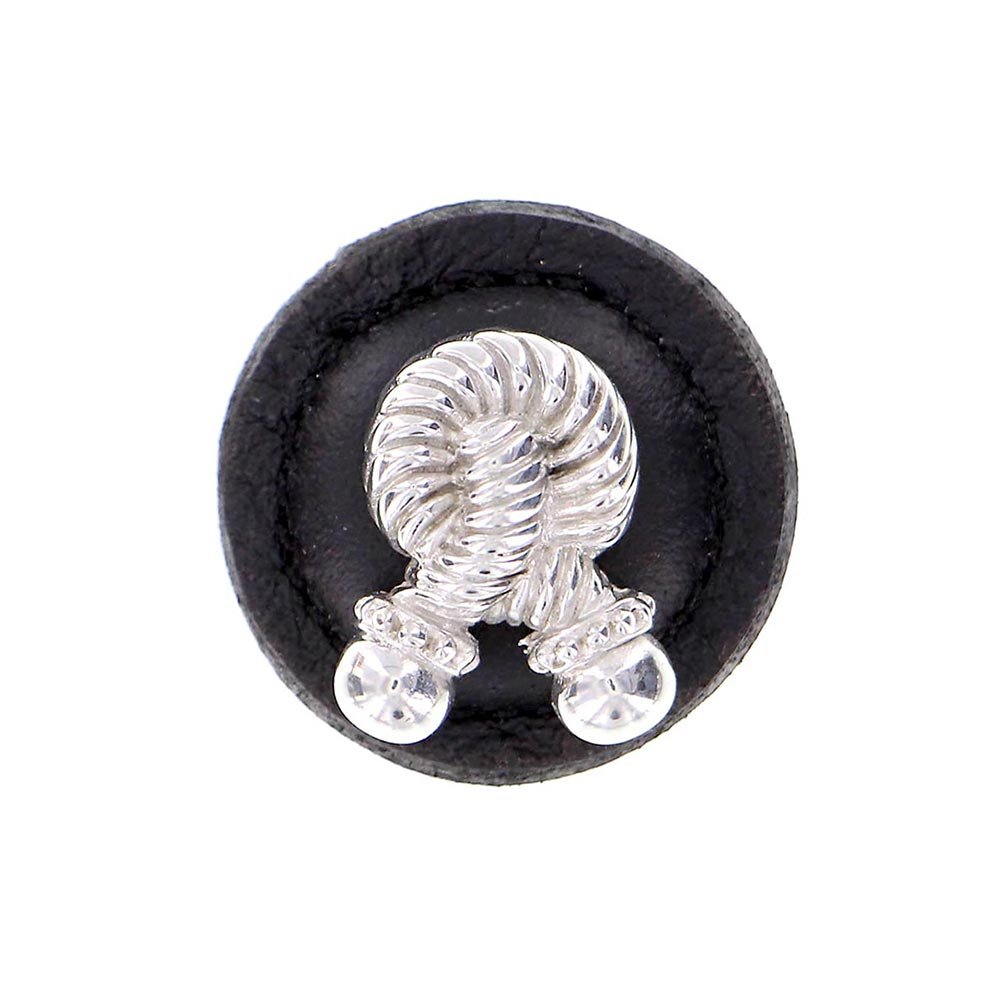 Vicenza Hardware 1 1/4" Round Rope Knob with Leather Insert in Polished Nickel with Black Leather Insert