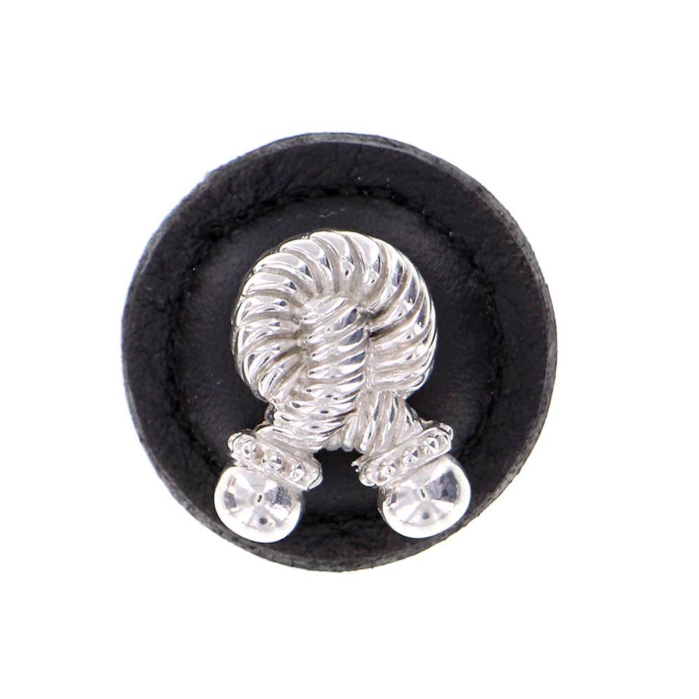 Vicenza Hardware 1 1/4" Round Rope Knob with Leather Insert in Polished Silver with Black Leather Insert