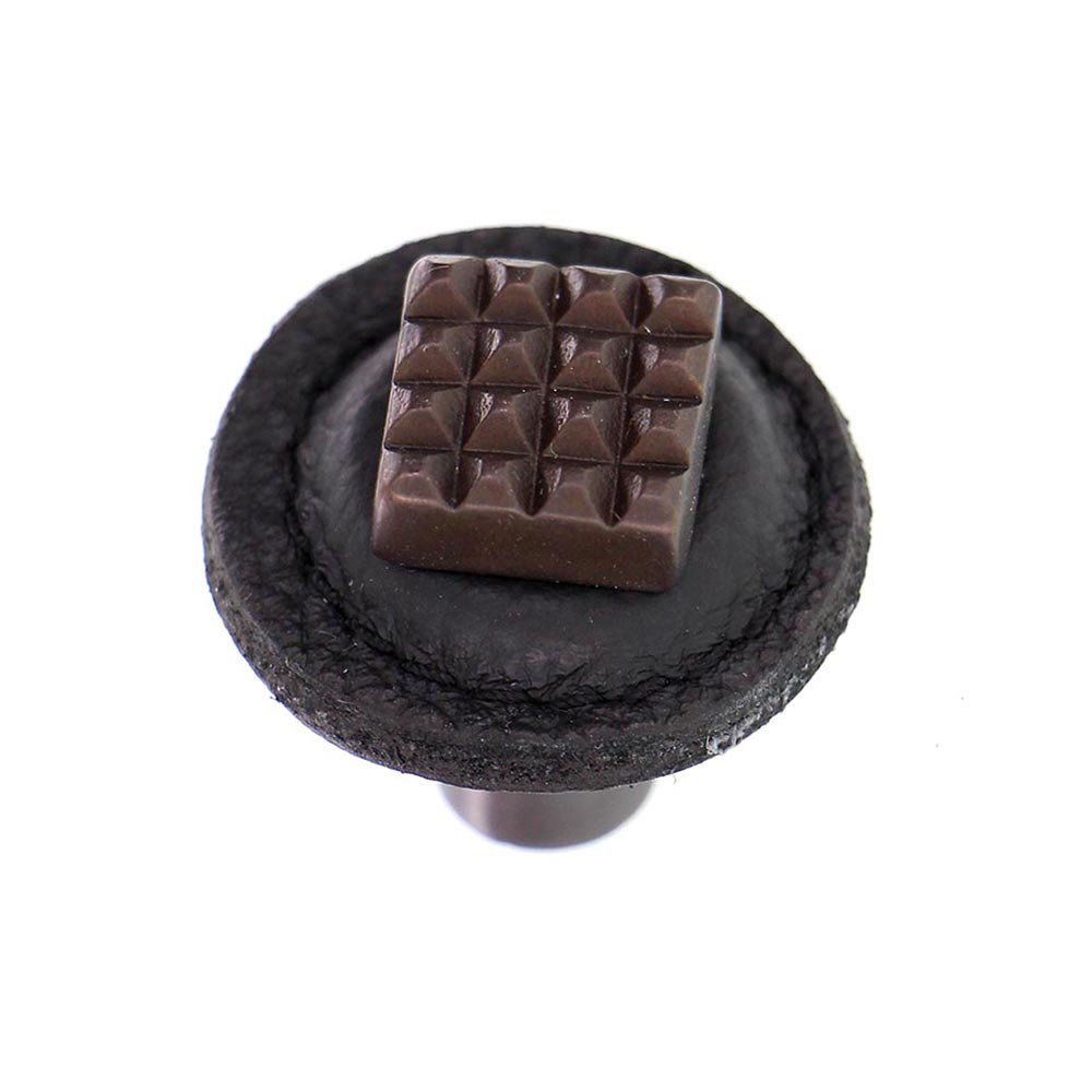 Vicenza Hardware 1 1/4" Square Knob with Leather Insert in Oil Rubbed Bronze with Black Leather Insert