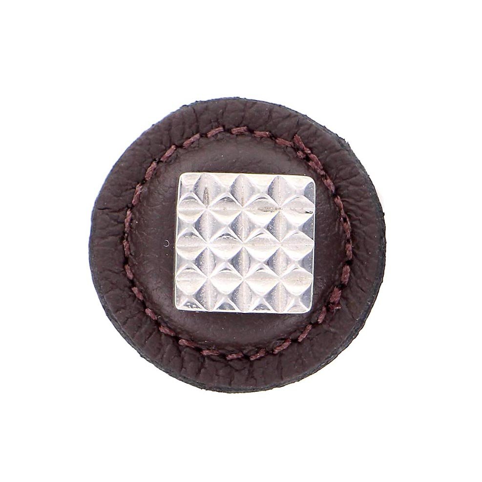 Vicenza Hardware 1 1/4" Square Knob with Leather Insert in Polished Nickel with Brown Leather Insert