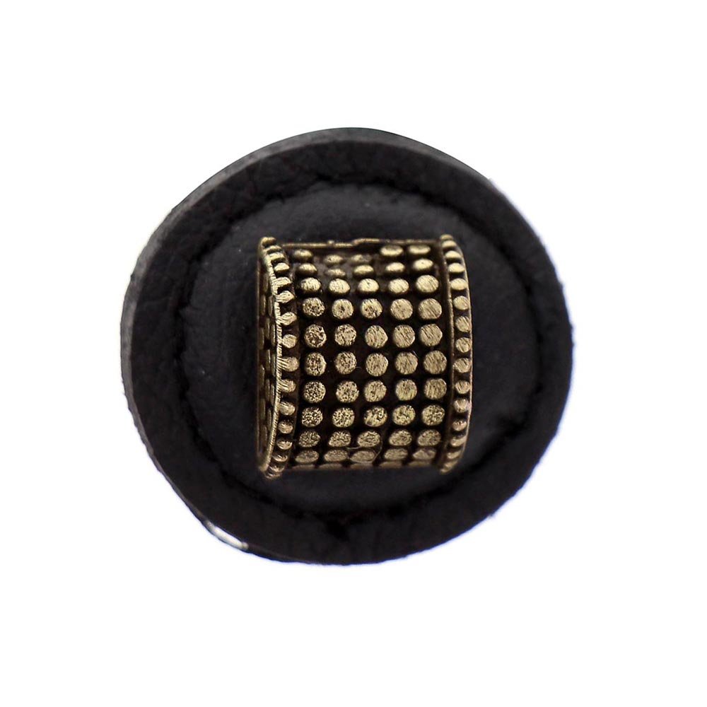 Vicenza Hardware 1 1/4" Half Cylindrical Knob with Leather Insert in Antique Brass with Black Leather Insert