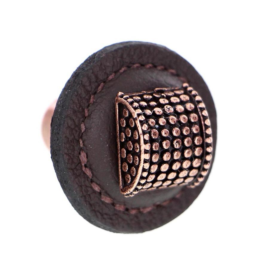 Vicenza Hardware 1 1/4" Half Cylindrical Knob with Leather Insert in Antique Copper with Brown Leather Insert