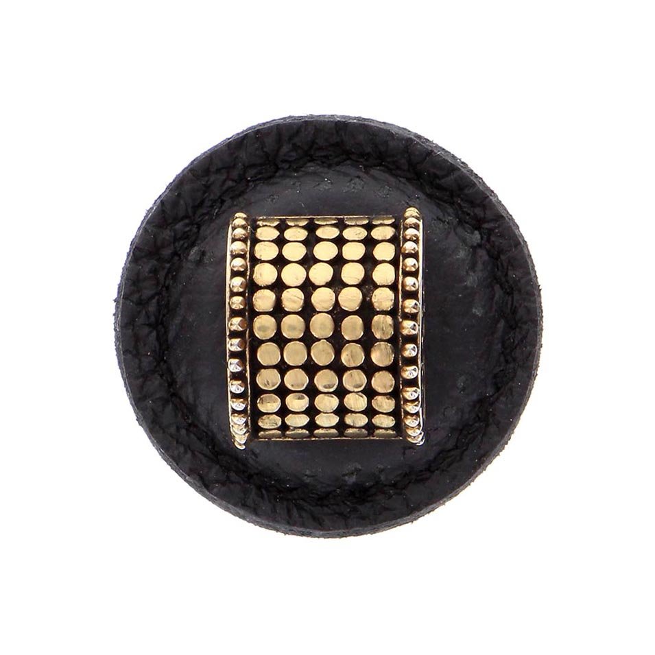 Vicenza Hardware 1 1/4" Half Cylindrical Knob with Leather Insert in Antique Gold with Black Leather Insert
