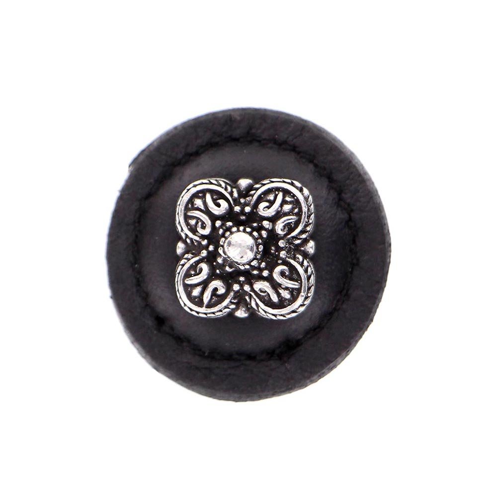 Vicenza Hardware 1 1/4" Round Knob with Leather Insert in Vintage Pewter with Black Leather Insert