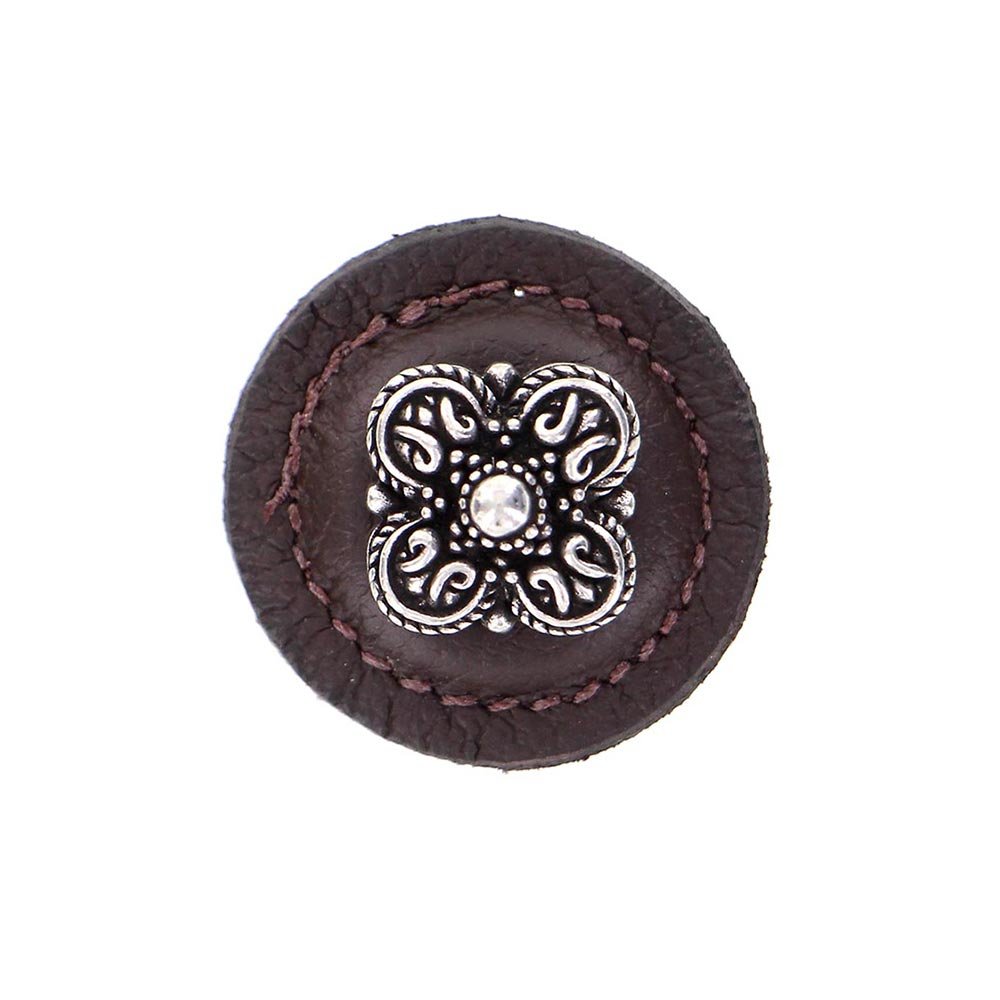 Vicenza Hardware 1 1/4" Round Knob with Leather Insert in Vintage Pewter with Brown Leather Insert