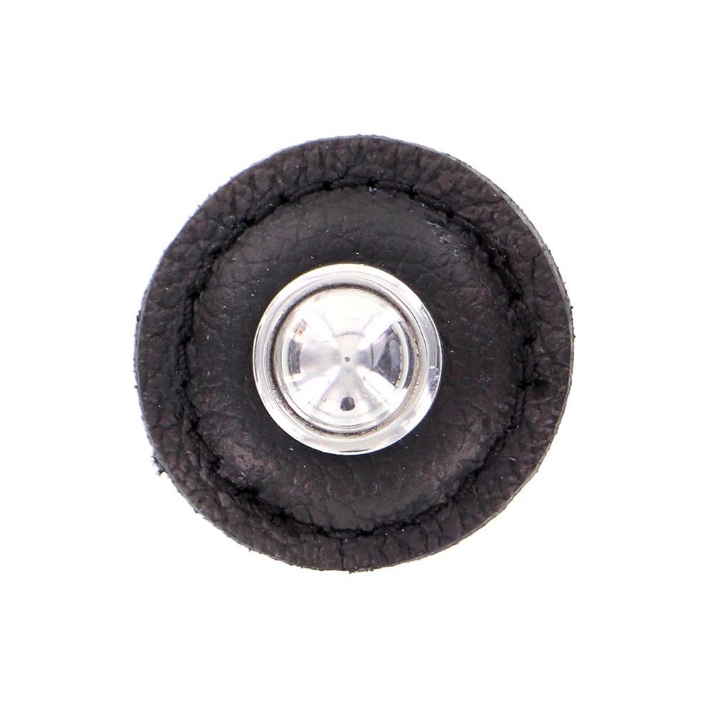 Vicenza Hardware 1 1/4" Round Knob with Leather Insert in Polished Silver with Black Leather Insert