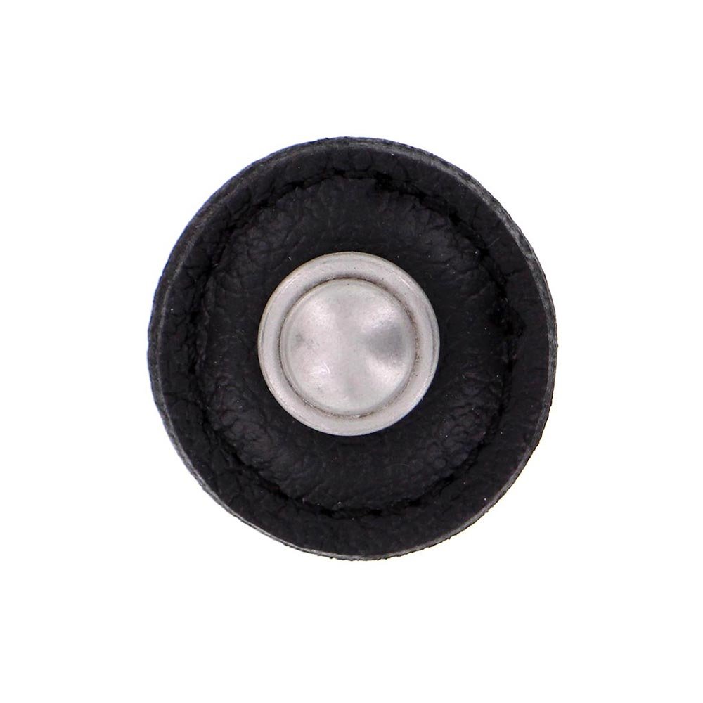 Vicenza Hardware 1 1/4" Round Knob with Leather Insert in Satin Nickel with Black Leather Insert